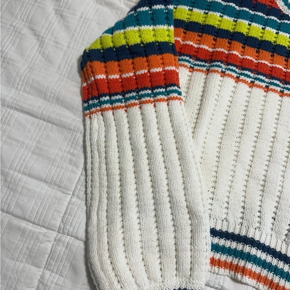 Fashion Nova Womens Sweater White Orange S Striped Cropped Long Sleeve Crewneck - Picture 4 of 7